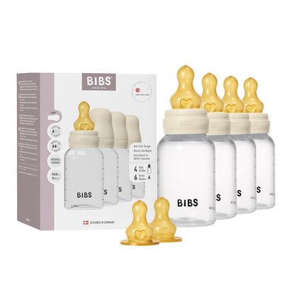 BIBS Baby Bottle 5 oz / 150 ml Silicone Nipple 2 Pack - Anti-Colic, BPA-Free, Round Nipple, Slow Flow, Lightweight & Easy to Clean, Suitable for Newborns 0+ Years - Ivory