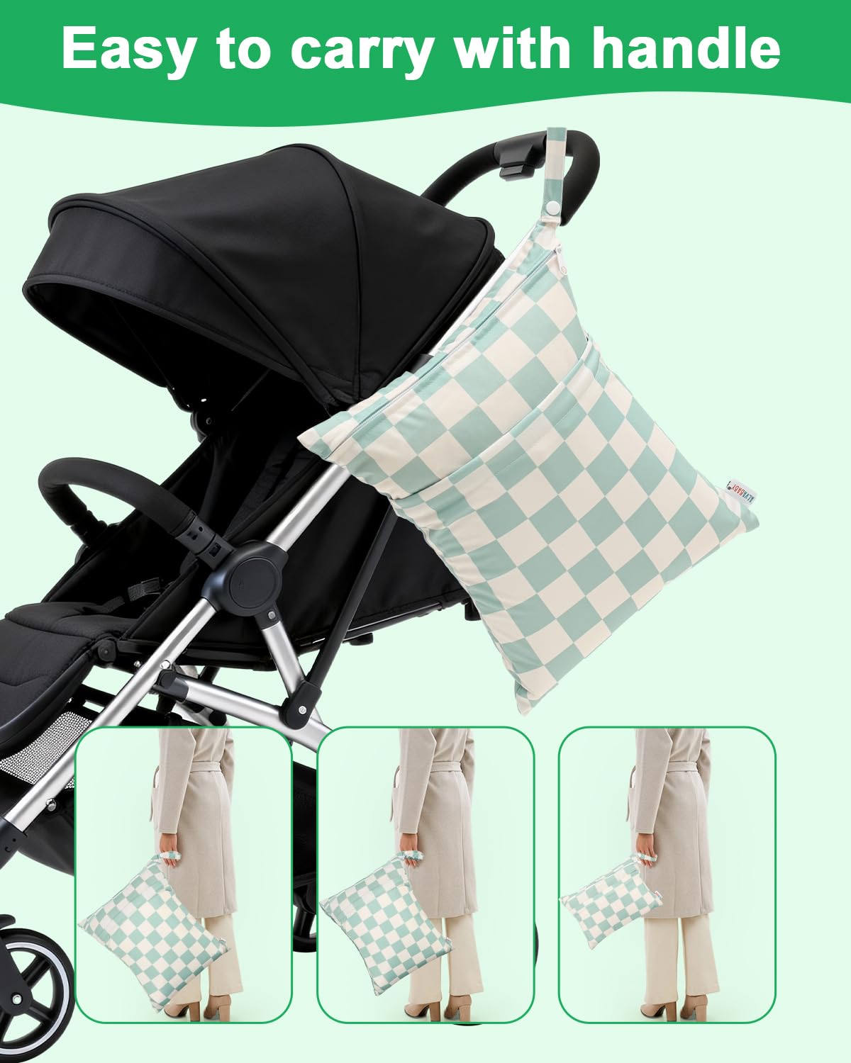 ALVA ALVABABY 3 Cloth Diaper Wet Dry Bags Waterproof Reusable with Two Zippered Pockets Travel Beach Pool Daycare Soiled Baby Items Yoga Gym Bag for Swimsuits or Wet Clothes Small medium Large - Colors A
