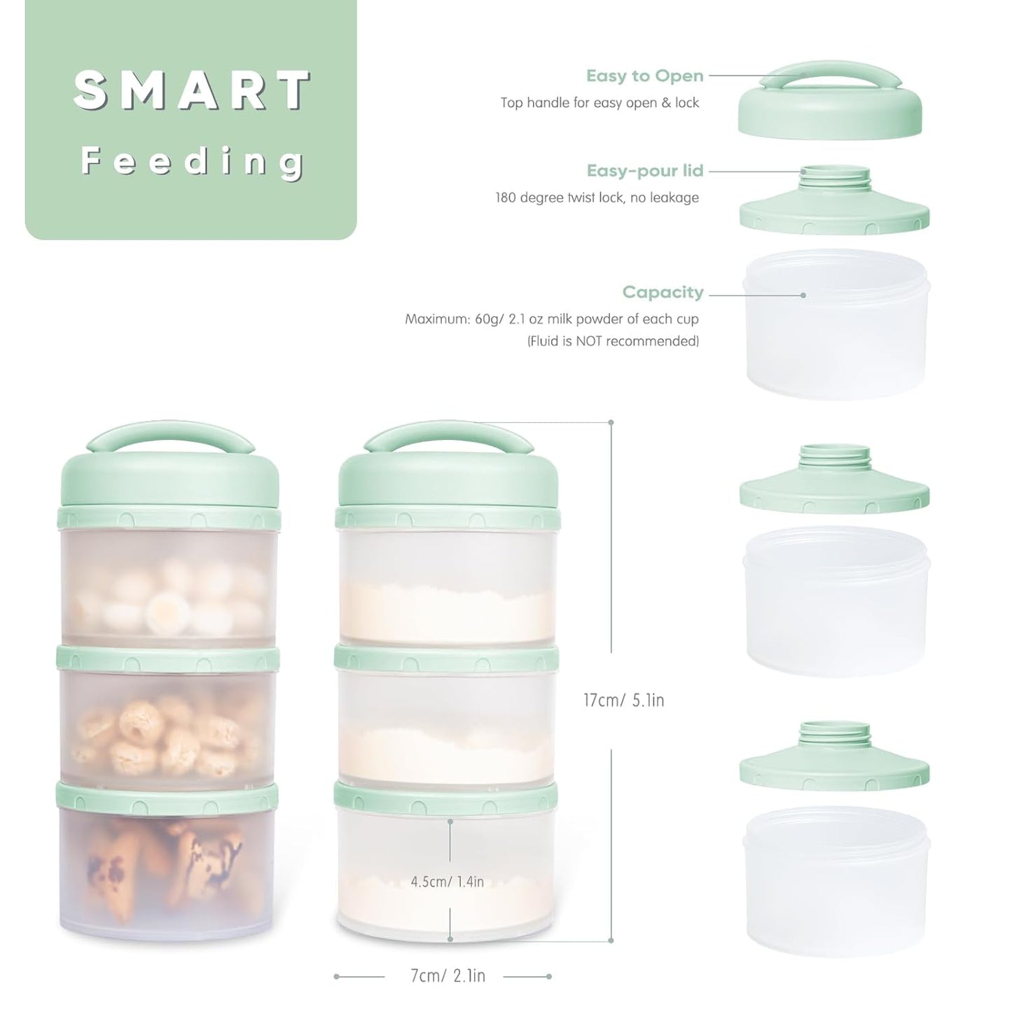 Termichy Stackable Formula Dispenser Portable Milk Powder Container, 2 Pack, Warm Grey