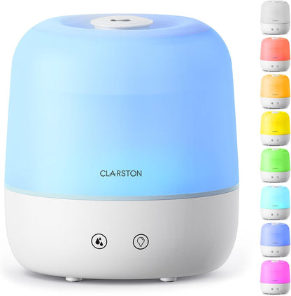 Clarston Humidifiers for Bedroom, 2L Top Fill with 360° Nozzle for Large Room, 7-Color Night Light, 24dB Quiet Cool Mist Air Humidifier for Baby Nursery & Plants, No BPA, Auto Shut Off, Easy to Clean