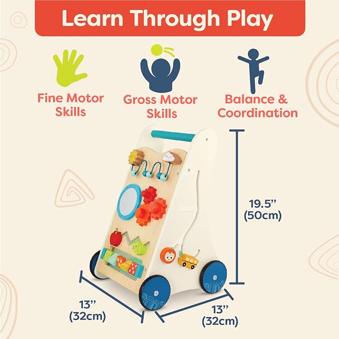 B. toys – Little Learning Steps – Wooden Activity Walker – 7 Educational Activities – Learning & Walking Toy for Toddlers – Stand, Push, Walk – 1 Year +