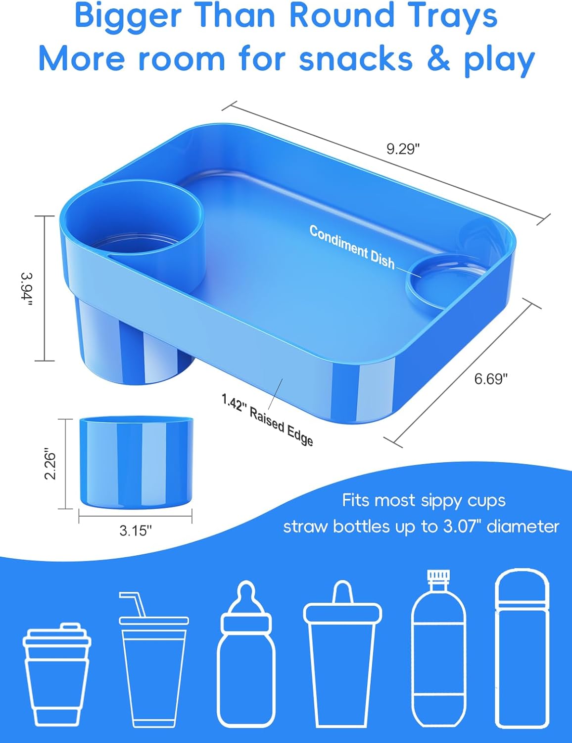 Car Seat Cup Holder Snack Tray for Kids, Reduces Mess, Detachable Large Base & Adjustable Ring, Carseat Tray for Toddler, Car Seat Food Tray Table for Kid Travel Road Trip Essentials -Light Gray