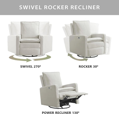 Oxford Baby Uptown Upholstered Glider Recliner Rocking Chair 360° Swivel for Nursery and Living Room - Boucle White
