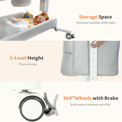 VaVaSoo Electric Rocking Bassinet for Baby Automatic Bedside Sleeper Rocks Itself 3 Speeds Auto Rolling Newborn Cradle 5 Height Adjustable with Music, Wheels, Storage, Dark Grey