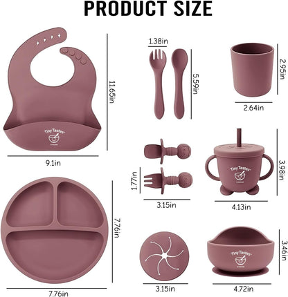 10-Piece Silicone Baby Feeding Set – BPA-Free, Spill-Proof Suction Plate, Bowl, Bib, Snack Cup & Utensils | Dishwasher Safe, Baby Gift Ready (Blue)