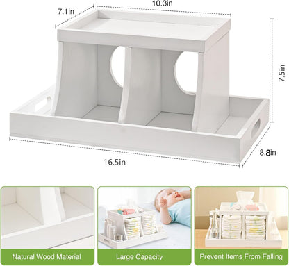 Diaper Caddy Organizer, Changing Table Organizer, Wooden Diaper Organizer for Nursery, Baby Diaper Storage Organizer with Removable Dividers (Brown, Rectangular Size)