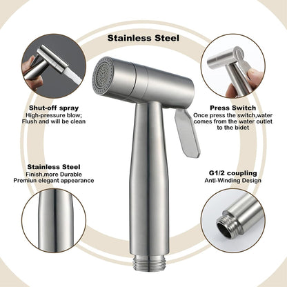 Handheld Bidet Sprayer Stainless Steel Chrome Cloth Diaper Sprayer 2 Function Bidet Sprayer for Toilet for Toilet, Adjustable Water Pressure Control Sprayer for Toilet