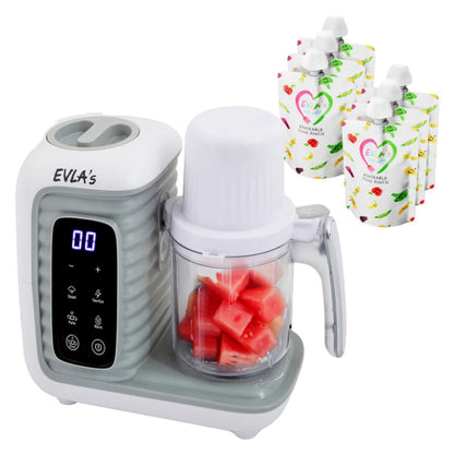 EVLA'S Baby Food Maker, Steamer, Blender, Baby Food Processor for Healthy Homemade Baby Food in Minutes, Touch Screen with 6 Reusable Food Pouches, Baby Registry Essential, White