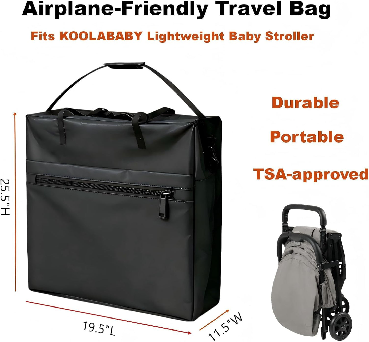 Baby Travel Stroller Bag - Compact & Airplane-Friendly Bags for MAMAZING 11.6 Lbs Lightweight Baby Strollers, Waterproof Carry Case for Car and Airplane Traveling, Black