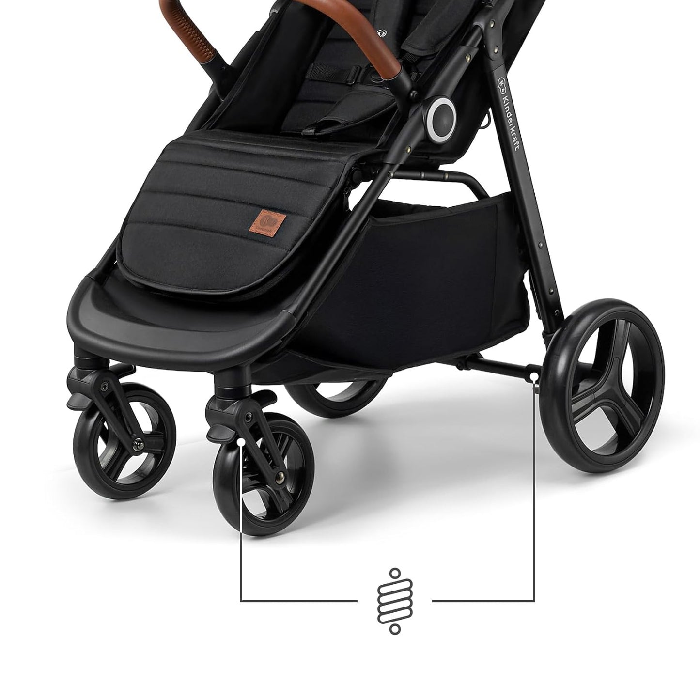 Kinderkraft Grande Plus Kinderkraft Buggy from Birth to 48.5 lb, one-Hand Folding, Reclining Position, Large Canopy with Window, All 4 Wheels dampened, Spacious seat, Black