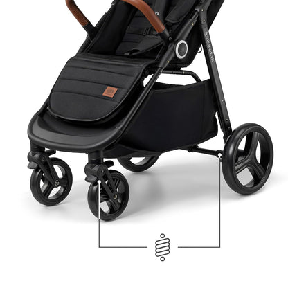 Kinderkraft Grande Plus Kinderkraft Buggy from Birth to 48.5 lb, one-Hand Folding, Reclining Position, Large Canopy with Window, All 4 Wheels dampened, Spacious seat, Black