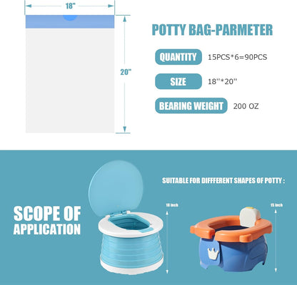 VISATOR Portable Travel Potty Chair Liners Bags Universal with Drawstring, 90 PCS (18 * 20INCH) (Green)