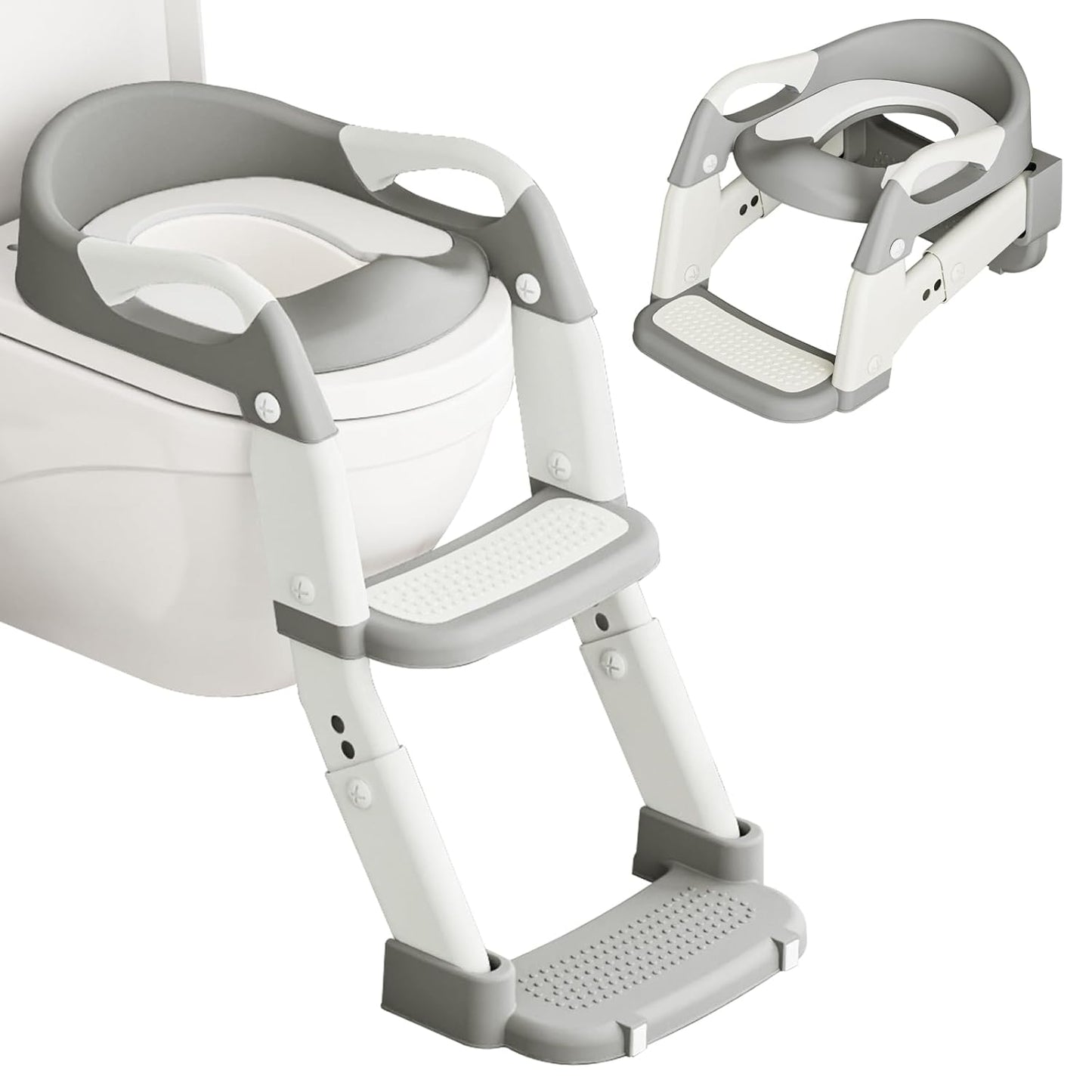 3-in-1 Potty Training Seat with Ladder Toddler Toilet Ladder Kid’s Toilet Chair for Little Boys Girls, with Urinals, Toddler Anti-Slip Step Stool Ladder and Splash Guard - Grey