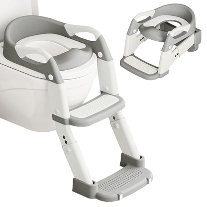 3-in-1 Potty Training Seat with Ladder Toddler Toilet Ladder Kid’s Toilet Chair for Little Boys Girls, with Urinals, Toddler Anti-Slip Step Stool Ladder and Splash Guard - Grey