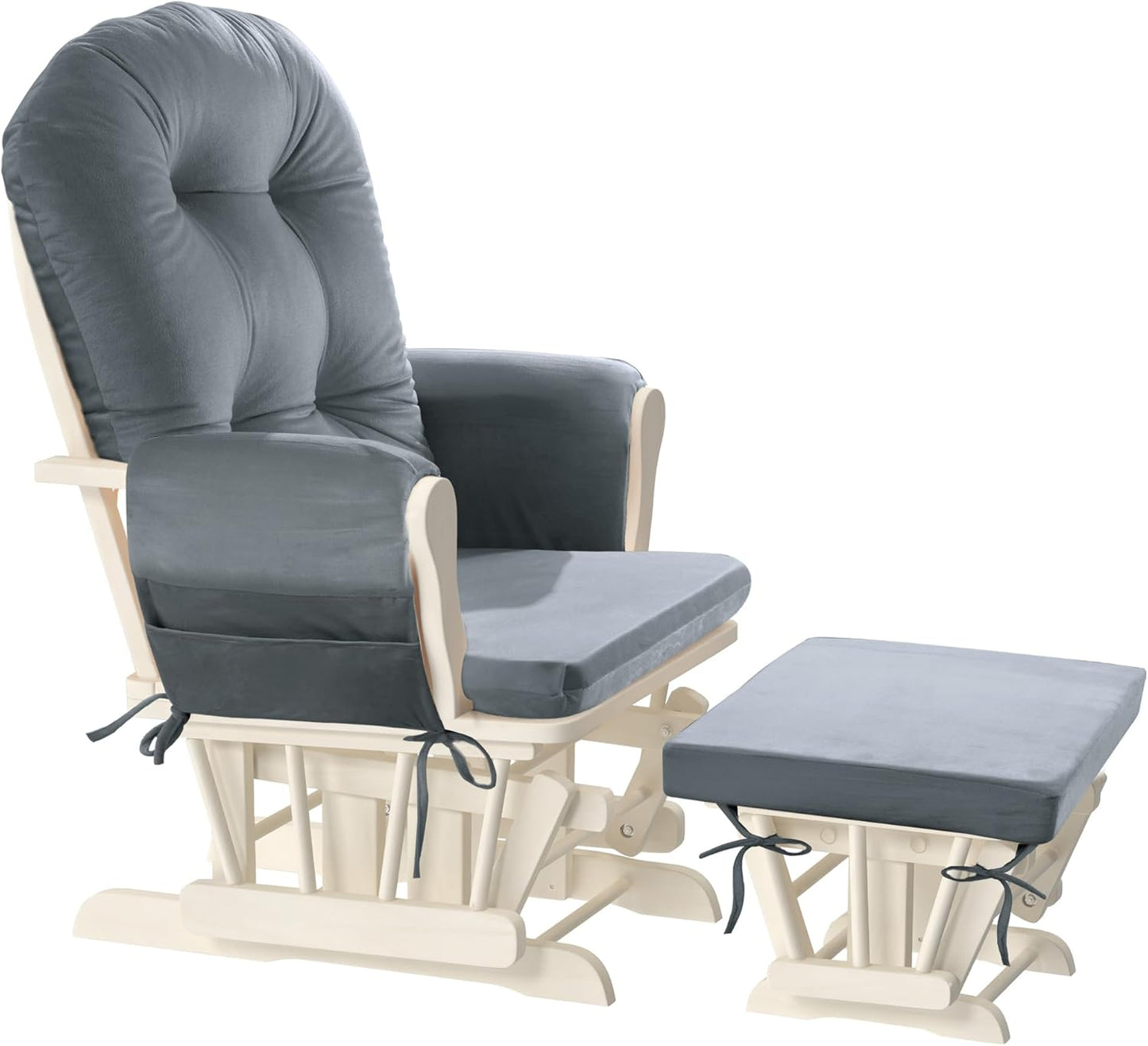 HOMBYS Glider Rocker Replacement Cushions 5 PCS with Storage Side Pocket, Velvet Fabric, Foam & Microfiber Filling, Non-Slip & Washable,Thickened & Supportive for Glider Rocking Chair