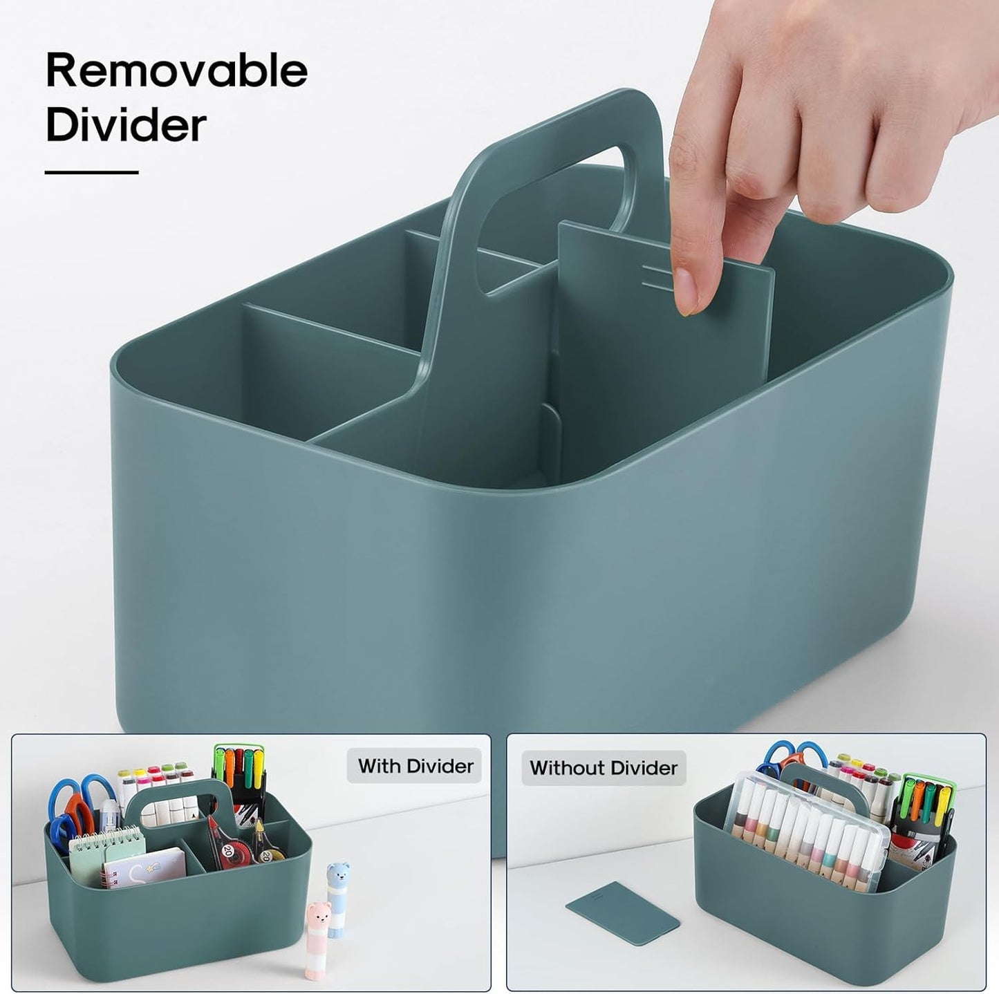 Multiuse Caddy Organizer with Handle, Portable Divided Plastic Tote Bin - Art Craft, Stationary Pen Marker Crayons, Makeup Hair Supplies Storage - Bathroom, Classroom, Dorm, Office, Desk Holder - Pink
