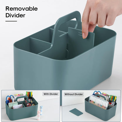 Multiuse Caddy Organizer with Handle, Portable Divided Plastic Tote Bin - Art Craft, Stationary Pen Marker Crayons, Makeup Hair Supplies Storage - Bathroom, Classroom, Dorm, Office, Desk Holder - Pink