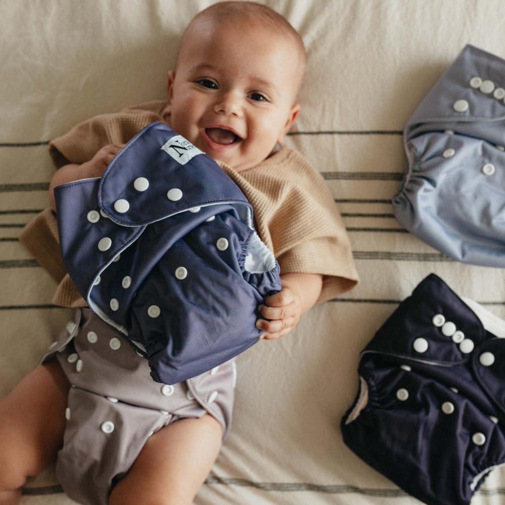 Nora's Nursery Cloth Pocket Diapers 4 Pack with 4 Inserts - Waterproof Cover, Washable, Reusable & One Size Adjustable Pocket Diapers for Newborns and Toddlers - Mama Bear