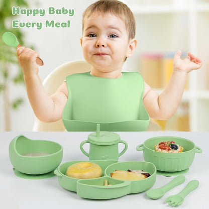 Silicone Baby Feeding Set 15 Pcs，Baby Spoons Suction Bowl Divided Plate Bib Cup Finger Brush Training cups,Baby Led Weaning Supplies,Baby Plates，Toddler Feeding Plates and Bowls Set（purple）