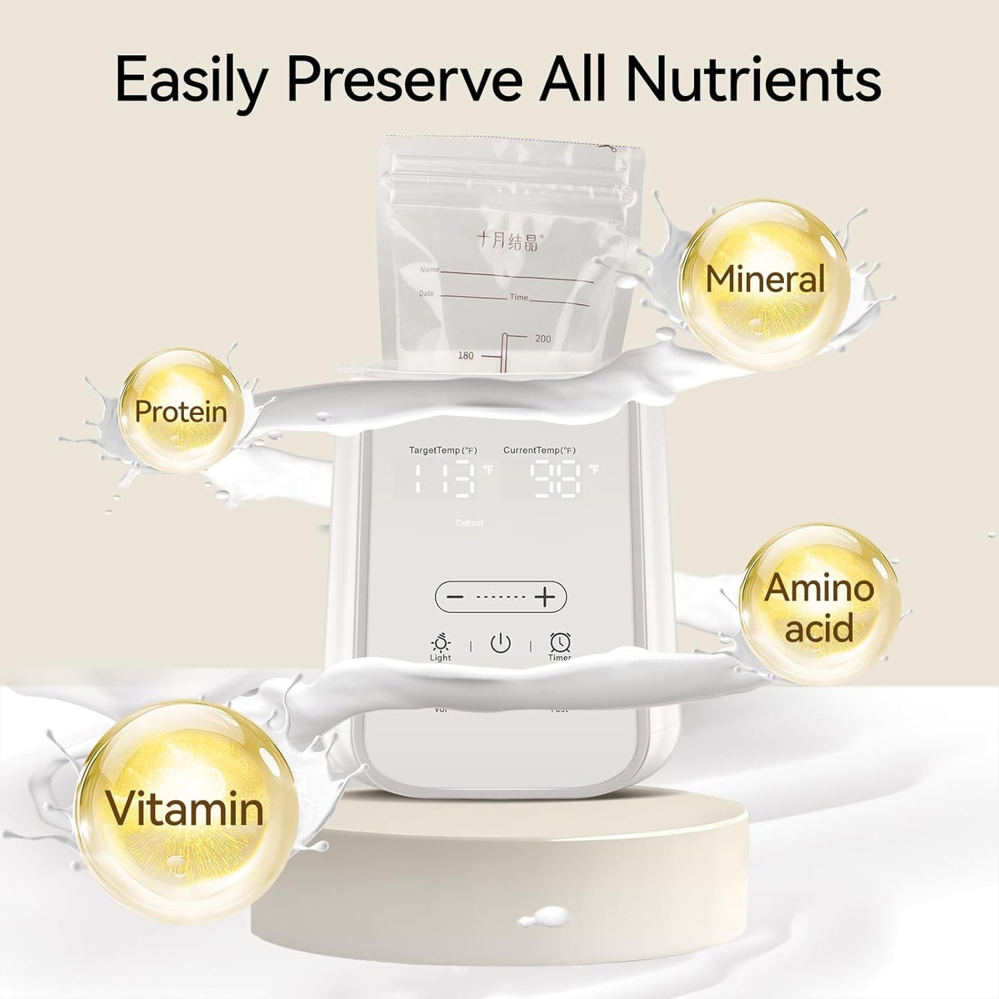 Baby Bottle Warmer for Breast Milk with Timer & Night Light, 11-in-1 Milk Warmer for Baby Bottles, 48H Keep Warm, BPA-Free Fast Heating with Adjustable Temperature for Glass/PPSU Bottles