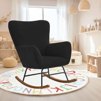 Levoberg Nursery Rocking Chair Cover Stretch Rocker Glider Chairs Cover Slipcovers Jacquard Rocking Accent Chair Cover Recliner Armchair Slipcover for Nursery Living Room Bedroom Office Black