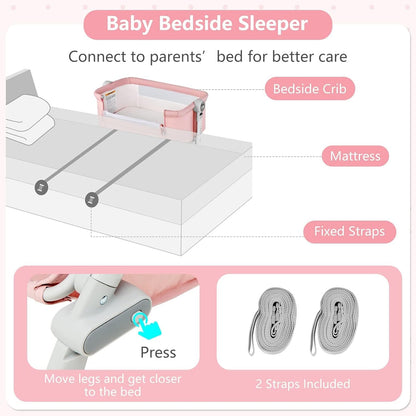 INFANS 3 in 1 Baby Bassinet, Bedside Sleeper, Rocking Cradle, Easy Folding Portable Safer Co-Sleeping Crib with Height Adjustable, Wheels Storage Basket Travel Bag for Infant Newborn (Gray)