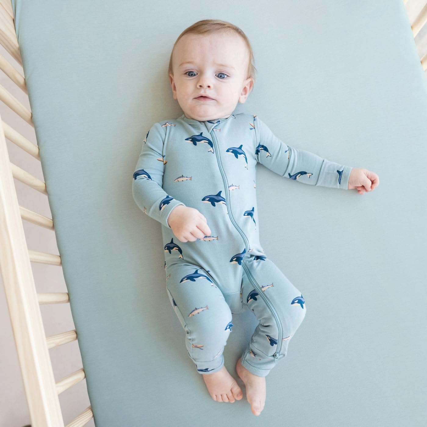 GRSSDER Stretch Ultra Soft Jersey Knit Fitted Pack n Play Playard Sheets Set 2 Pack，Fits Portable/Mini Cribs Sheets, Playards Mattress Pads, Stylish Watercolor Animals for Baby, Mint Green