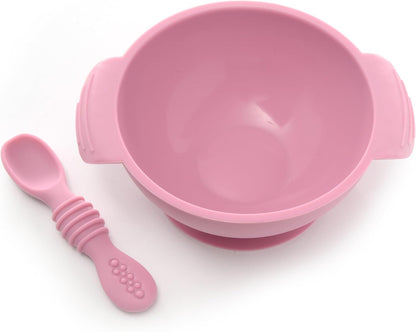 PrimaStella Unbreakable Silicone Non-Slip Bowl and Chew Spoon Set for Babies and Toddlers (Rainbow Swirl)