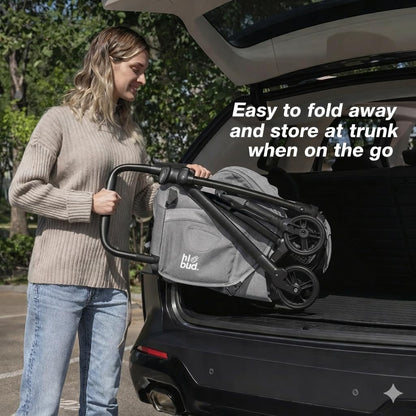HiBud Baby Stroller, Lightweight Compact Stroller with One-Hand Auto Folding, 5-Point Harness, Adjustable Footrest, Multi-Position Recline, Carry Strap, Supports up to 40 lbs (Grey)
