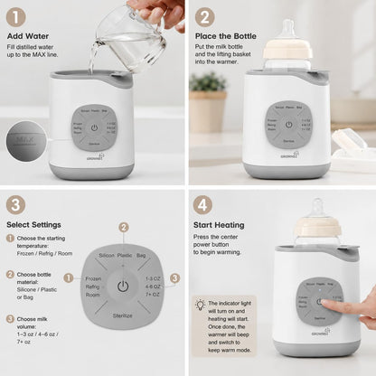 Grownsy Bottle Warmer, Baby Bottle Warmer Fast for Breastmilk & Formula, Accurate Temperature Control, Milk Warmer for All Bottles with Thaw, Sterilizing, Keep Warm, Heat Food