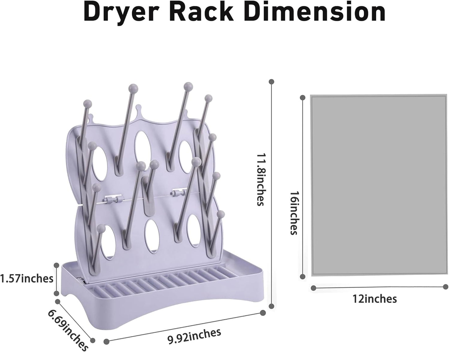 Portable Bottle Drying Rack with Drain Mat, Foldable & Space Saving Drying Rack for Baby Bottles, Pump Parts,Cups,Pacifiers, and Reusable Ziplock Dryer Rack(Grey Drying Rack with Drain Mat)