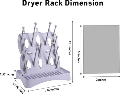 Portable Bottle Drying Rack with Drain Mat, Foldable & Space Saving Drying Rack for Baby Bottles, Pump Parts,Cups,Pacifiers, and Reusable Ziplock Dryer Rack(Grey Drying Rack with Drain Mat)