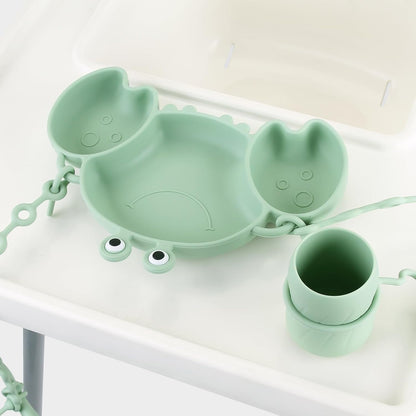 Silicone Baby Feeding Set, 8-Piece Baby Led Weaning Supplies Included Toddler Suction Plate, Bowl, Cup, 3 Spoons & 2 Safety Straps Keep Spoon, Fork & Bottle Off The Floor for Self-Feeding (Blue)