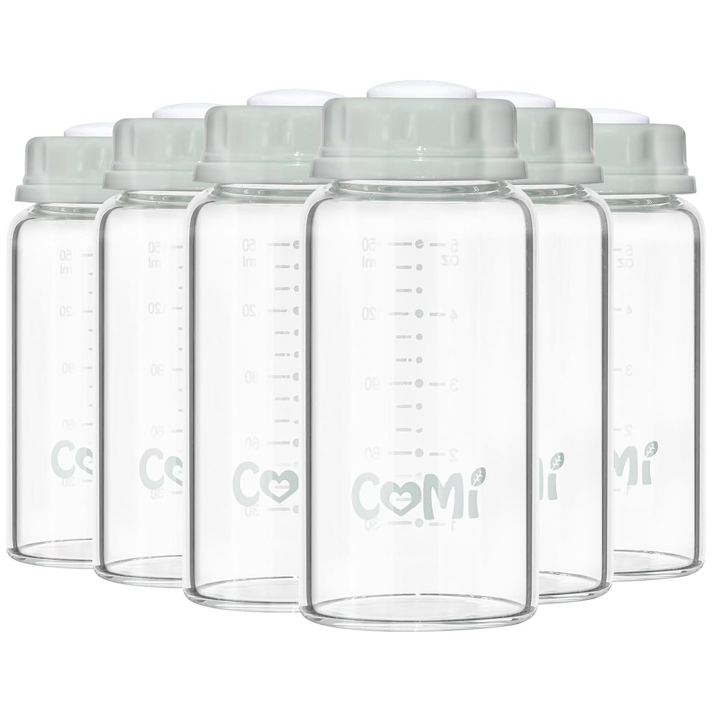 COMI Natural Glass Baby Bottle,Breastmilk Storage Bottle for Fridge,Breast Milk Container,Breast Pump Bottle Compatible with Medela Breast Pump,BPA Free,2PCS (5oz,2 Gray Lids)