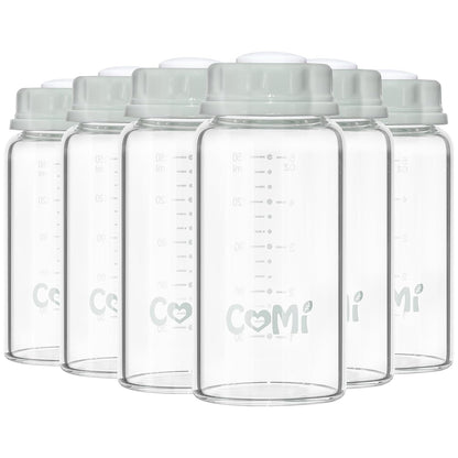 COMI Natural Glass Baby Bottle,Breastmilk Storage Bottle for Fridge,Breast Milk Container,Breast Pump Bottle Compatible with Medela Breast Pump,BPA Free,2PCS (5oz,2 Gray Lids)
