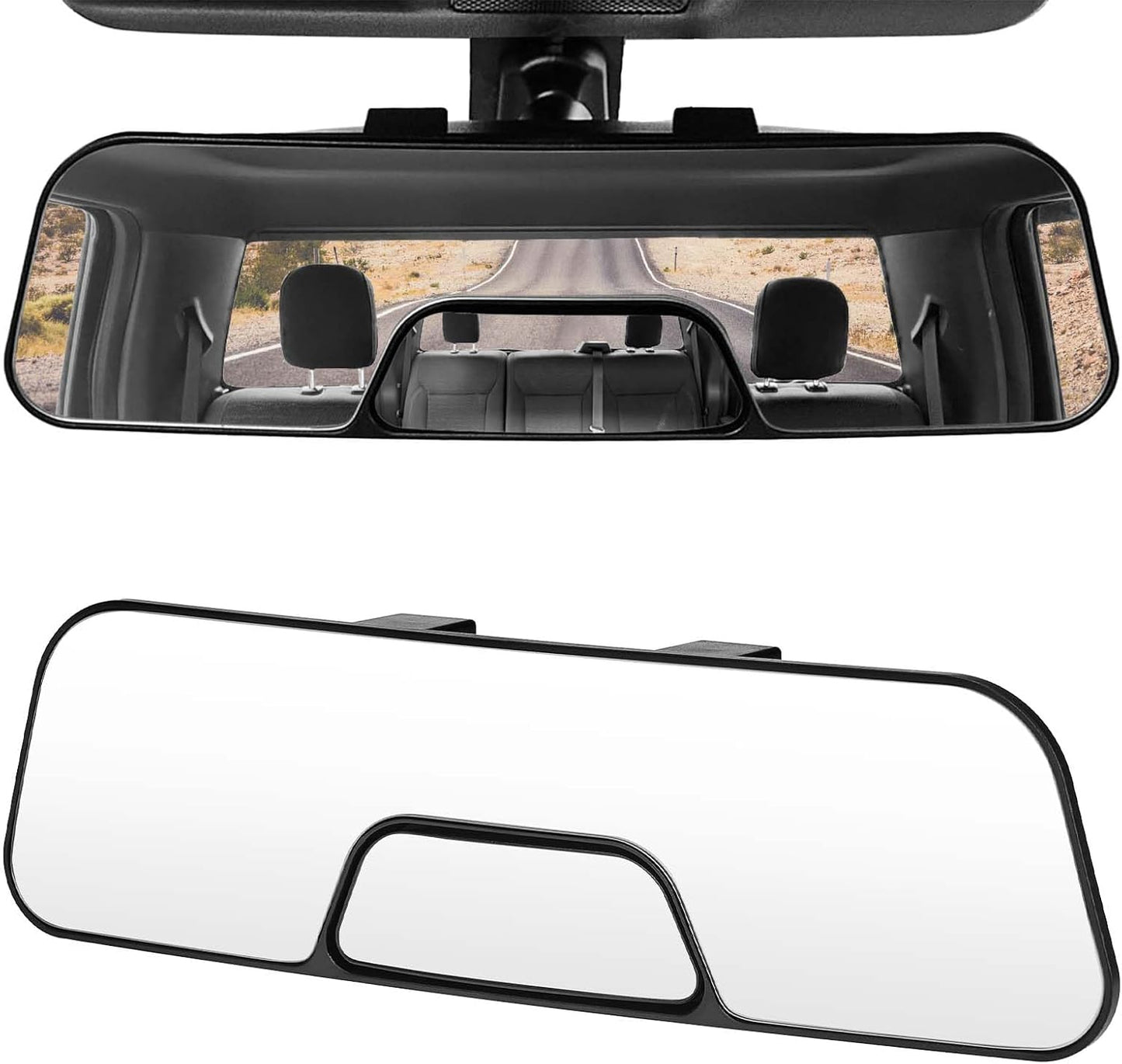 JOYTUTUS Rear View Mirror, 12 Inch Panoramic Anti-Glare Rearview with baby Mirror, Interior Clip-on Wide Angle Convex to Reduce Blind Spot, Effectively for More Car SUV Trucks
