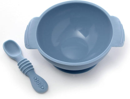 PrimaStella Unbreakable Silicone Non-Slip Bowl and Chew Spoon Set for Babies and Toddlers (Rainbow Swirl)