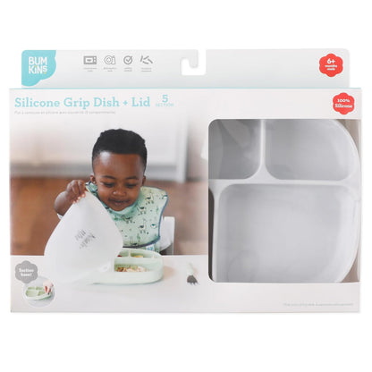 Bumkins Toddler and Baby Suction Plate, Divided Grip Dish for Babies and Kids, Baby Led Weaning, Feeding Supplies, Sticks to Tables and Highchairs, Platinum Silicone, for Chidren 6 Months, Gray