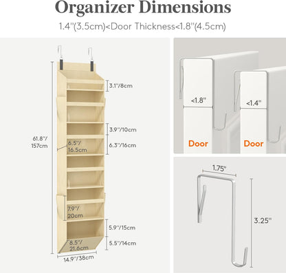 Lifewit 1 Pack Over the Door Organizer, 5 Section Clear Window Hanging Storage with 4 Side Pockets, Sturdy Anti Tilt 40 lbs Load Behind Door for Closet, Bedroom, Bathroom, Nursery, Dorm, Gray