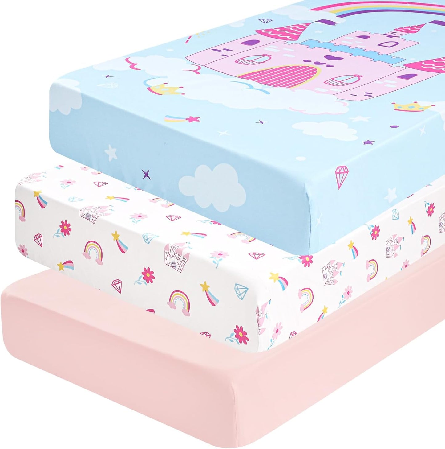 PHF 3 Pack Soft Mini Crib Sheets, Floral & Animal Pack N Play Sheets for Baby Boys Girls, No Slip Universal Fit for Pack N Play, Playard, Portable and Mini Crib Mattresses,Floral & Animal