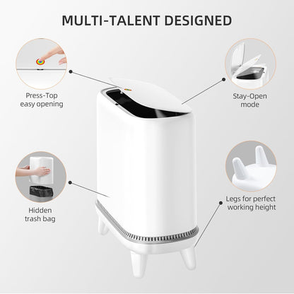 JUDRDO Bathroom Trash Can with Lid, Vacuum Adsorption Small Garbage Can 3.2 Gallon Press Top Lid Trash Bin with Legs Waterproof Waste Basket for Bathroom Bedroom Office Home RV