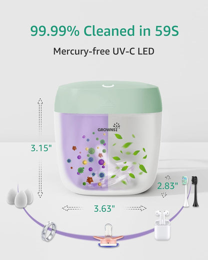 GROWNSY Pacifier Sanitizer Portable, UV Light Sanitizer on The Go for Baby, USB Charging Sanitizer Case, Mini Pacifier Sanitizer 99.99% Cleaned in 59 Seconds (White)