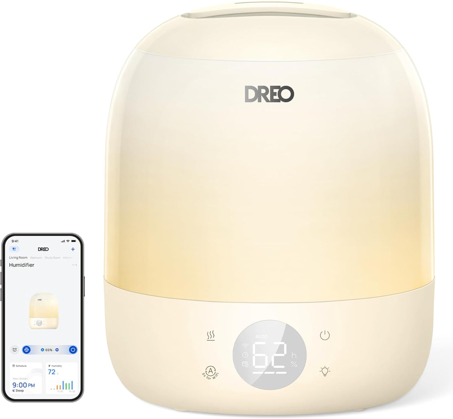 DREO Humidifiers for Bedroom - 30H Max Runtime & RGB Night Light & Sleep Trainer, Ultra Quiet 28dB Cool Mist Humidifier, Top Fill Smart Air Humidifier for Plants, Perfect for Baby & Nursery, HM409S