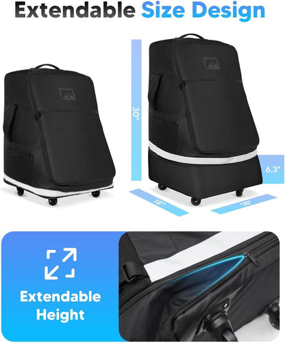 Powerty Car Seat Travel Bag for Airplane with Swivel Wheel, Extendable Height Padded Carseat Travel Backpack Large Storage Bag, Baby Infant Booster Seat Bags for Air Travel