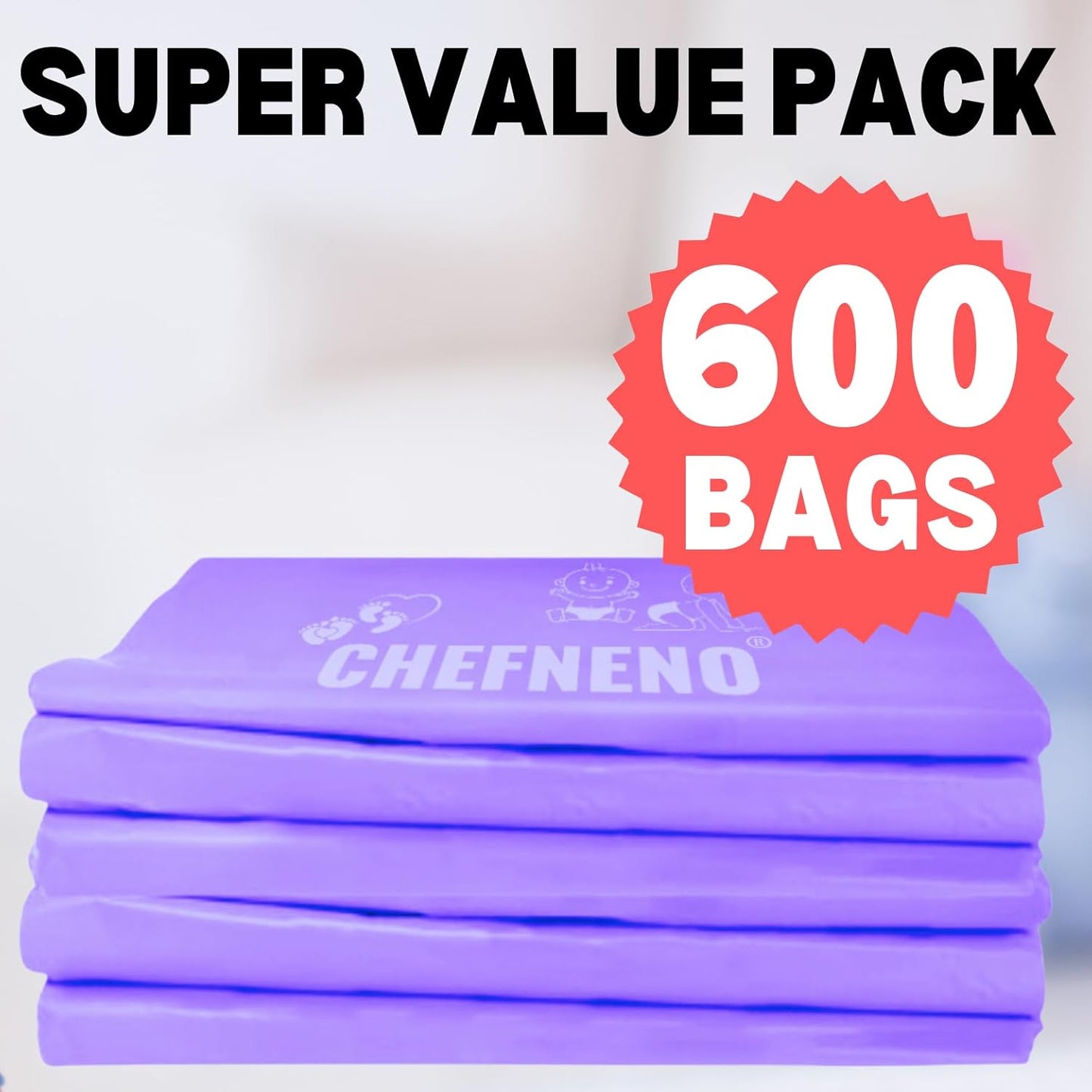 Baby Disposable Diaper Sacks (500 ct.) Fresh Baby Powder Scented Bulk Easy-Tie Diaper Sacks Nursery Trash Bags Dog Poop Bags Cat Litter Waste Bags Sanitary Pads Disposal Bags (500 Bags, Blue)