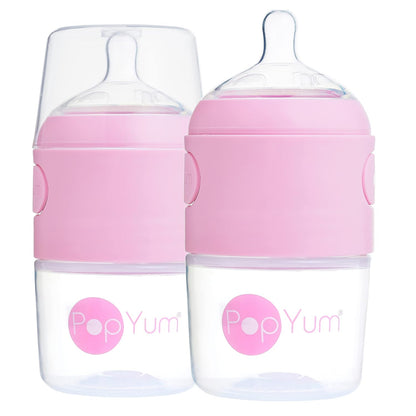 PopYum 9 oz Blue Anti-Colic Formula Making Baby Bottles, 3-Pack with #2 Medium Flow Nipples, 260 ml, BPA-Free, Natural Latch, Mixing, Dispenser