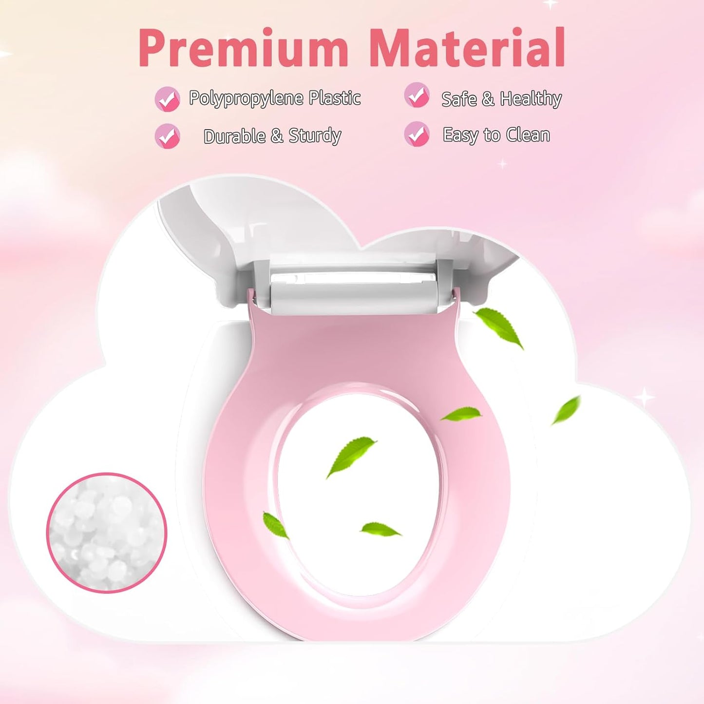 Aünsffer Toddler Toilet Seat with Potty Training Seat Round 16.5inch, 2 in 1 Toilet Seat for Family Built-in Baby Seat Removable, Soft Close + Easy Clean, PP Safe Material, Pink