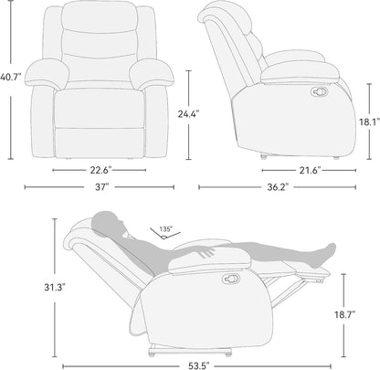 Power Swivel Rocker Recliner,Fabric Glider Recliner Nursery Chair,Small Rocking Chair,Single Reclining Sofa with Lumbar Support,USB&Type-C Ports,Living Room Home Threater Seat, Flint Grey