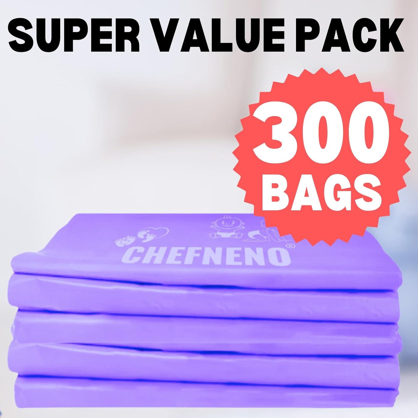 Baby Disposable Diaper Sacks (500 ct.) Fresh Baby Powder Scented Bulk Easy-Tie Diaper Sacks Nursery Trash Bags Dog Poop Bags Cat Litter Waste Bags Sanitary Pads Disposal Bags (500 Bags, Blue)