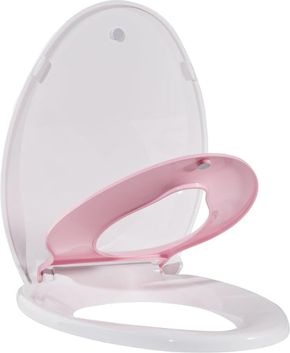 Toilet Seat, Elongated Toilet Seat with Toddler Seat Built in, Potty Training Toilet Seat Elongated Fits Both Adult and Child, with Slow Close and Magnets- Elongated